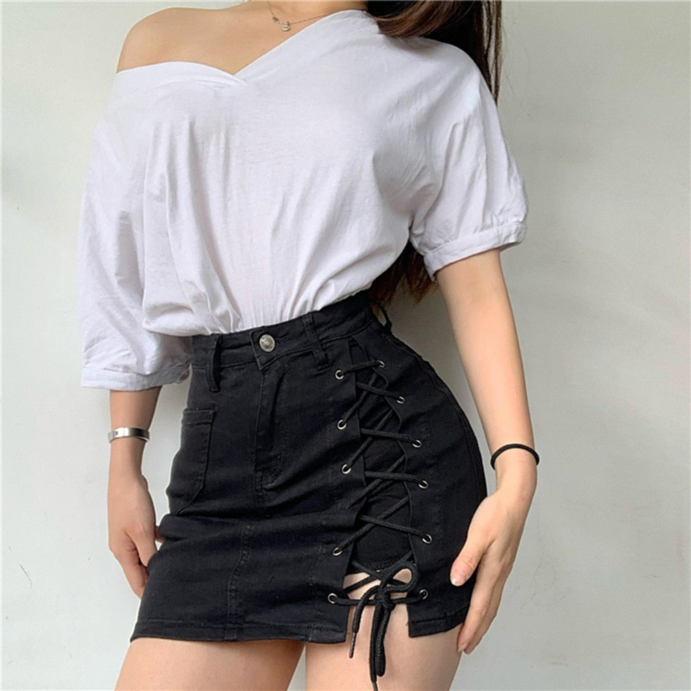 Dam Shorts Korssnörning Bomull och Viskos-4