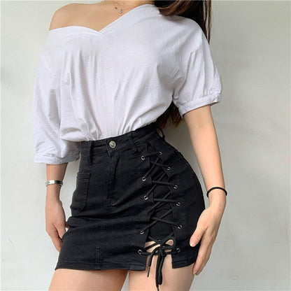 Dam Shorts Korssnörning Bomull och Viskos-4