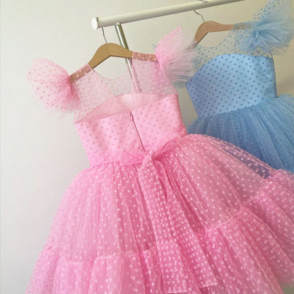 Flickor Prinsessklänning Prickig Polyester Viskos Spets Voile-4