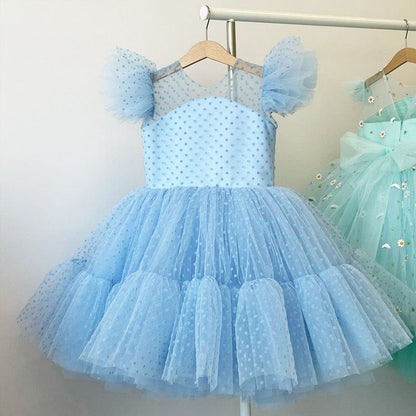 Flickor Prinsessklänning Prickig Polyester Viskos Spets Voile-5
