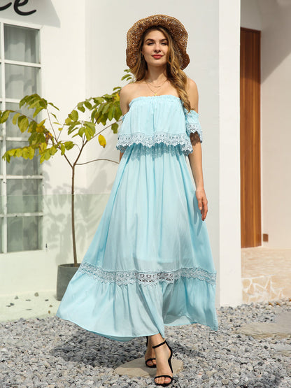 Maxiklänning Dam med Spetsdetaljer i Polyester och Chiffon-4