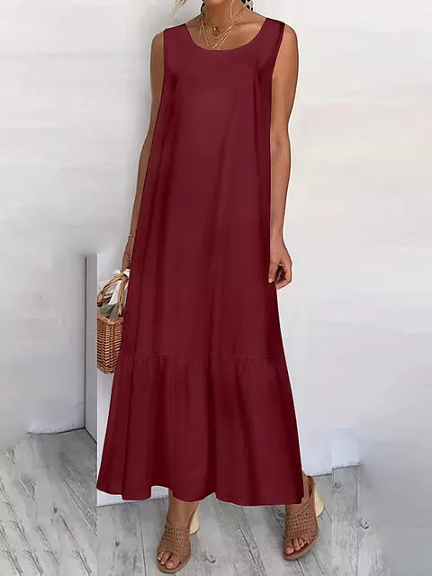 Dam Maxiklänning Boho Stil 100% Bomull Fotledslängd-1