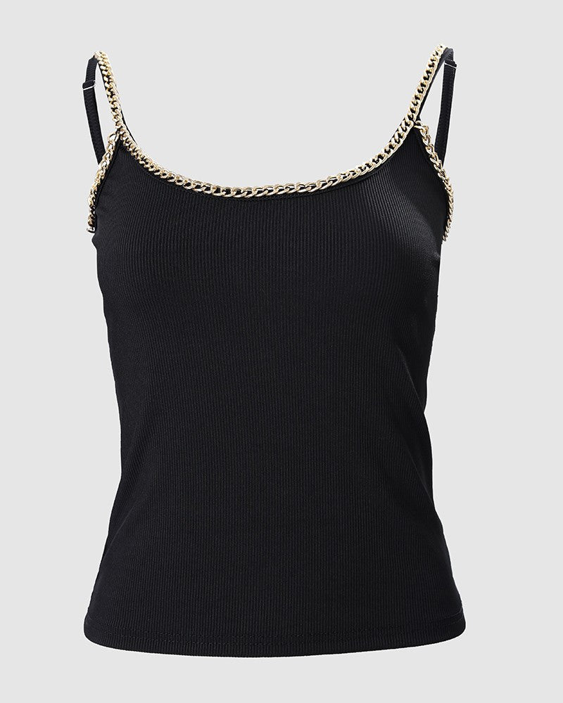 Dam Cami Top U-formad Polyester med Kedjedetaljer-4