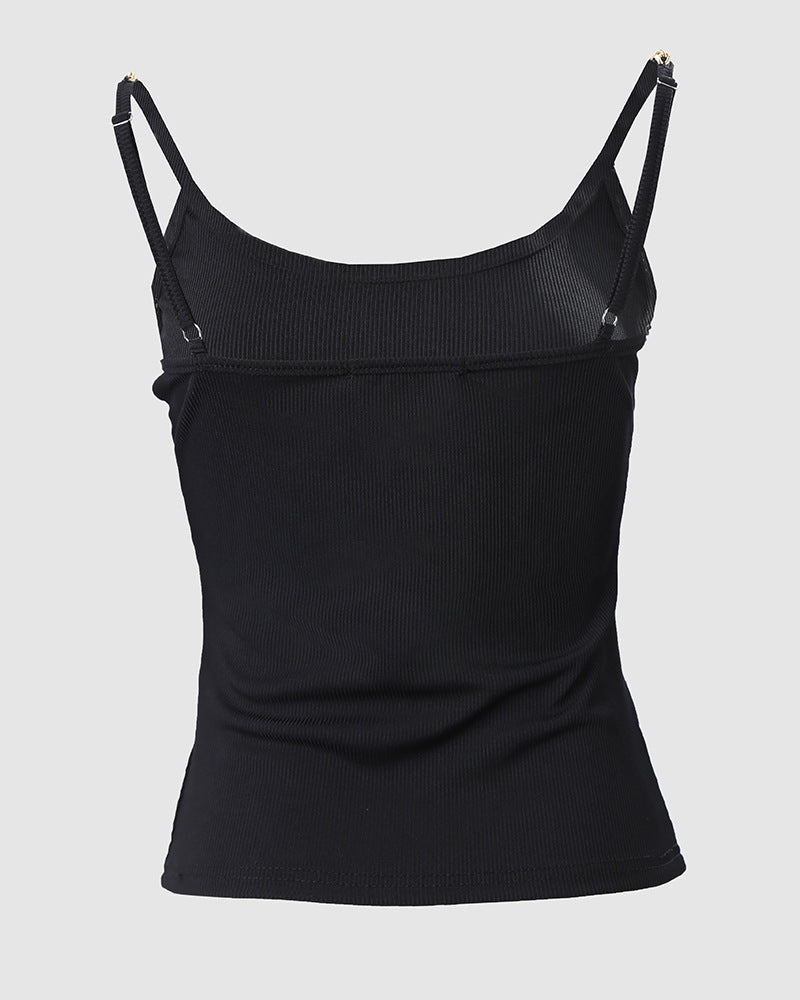 Dam Cami Top U-formad Polyester med Kedjedetaljer-5