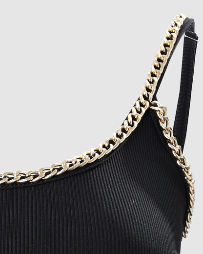Dam Cami Top U-formad Polyester med Kedjedetaljer-6