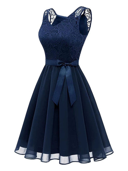 Kvinnors Midi Klänning V-ringning Spetsdetaljer Polyester-5