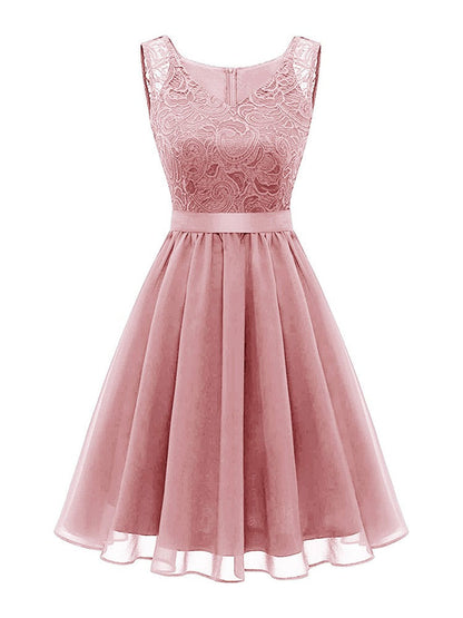 Kvinnors Midi Klänning V-ringning Spetsdetaljer Polyester-6