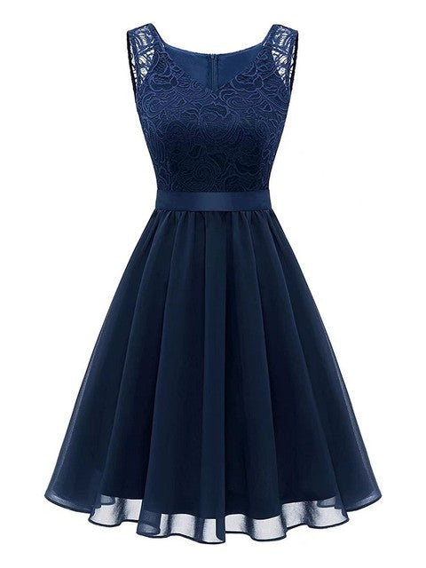 Variant image for Kvinnors Midi Klänning V-ringning Spetsdetaljer Polyester-6