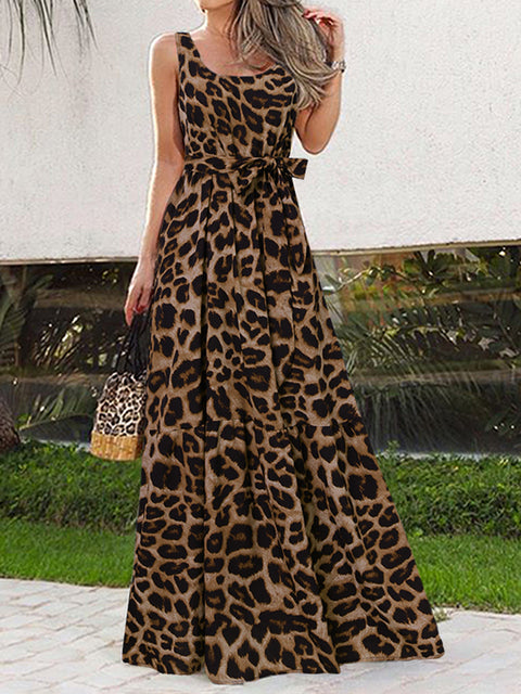 Dam Maxiklänning Boho Leopardmönster Polyester-1