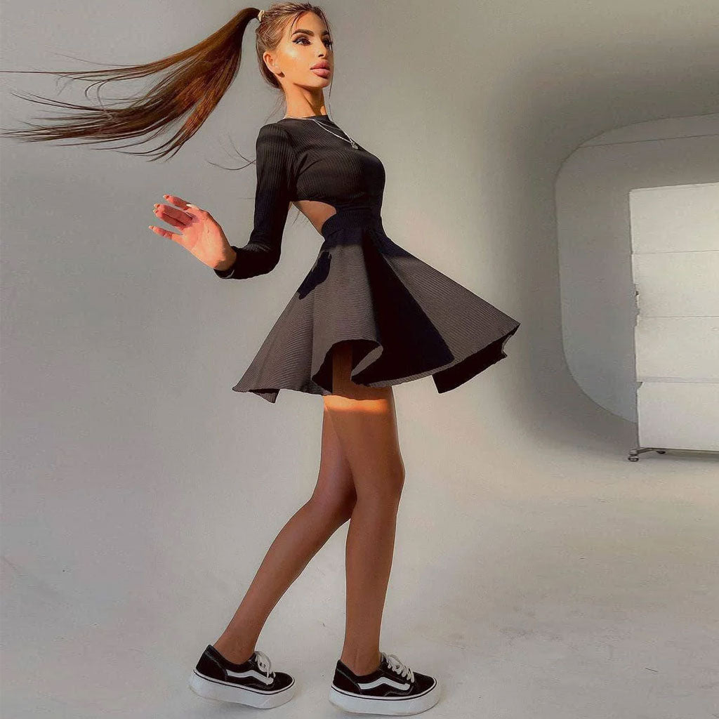 Kvinna Veckad Klänning Långa Ärmar Polyester-3