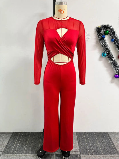 Dam Jumpsuit Elegant Nätduk Graciös Silhuett-3