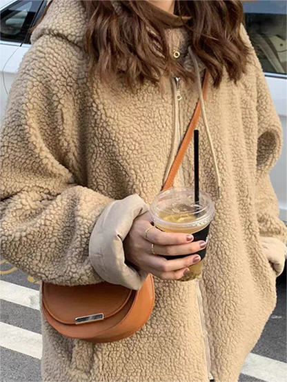 Dam Reversibel Parka Överdimensionerad Fleece för Vinter-4