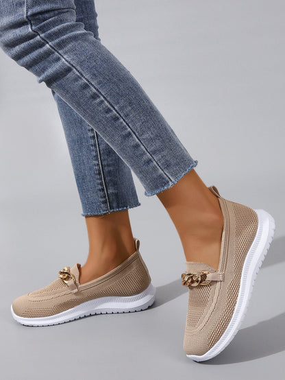 Damen-Slip-On-Loafers, atmungsaktives Netz mit Ketten-Dekor-2