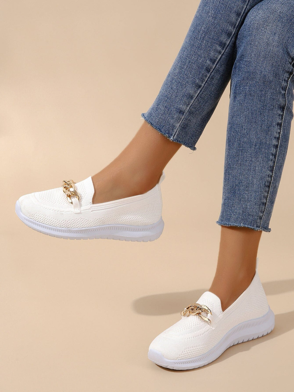 Damen-Slip-On-Loafers, atmungsaktives Netz mit Ketten-Dekor-5