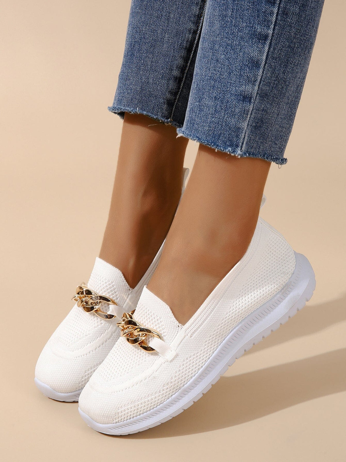 Damen-Slip-On-Loafers, atmungsaktives Netz mit Ketten-Dekor-6