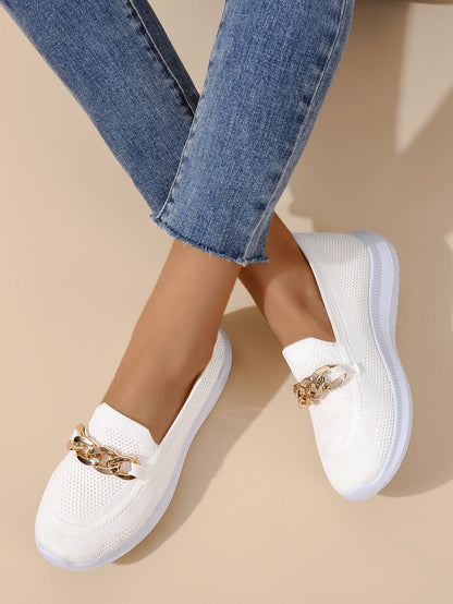Damen-Slip-On-Loafers, atmungsaktives Netz mit Ketten-Dekor-4