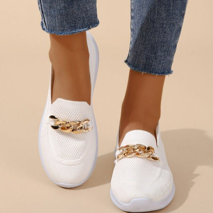 Damen-Slip-On-Loafers, atmungsaktives Netz mit Ketten-Dekor-1
