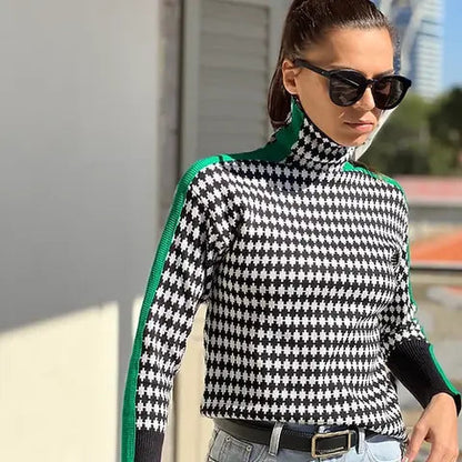 Dam Tröja Hög Krage Randig Andningsbart Material-3