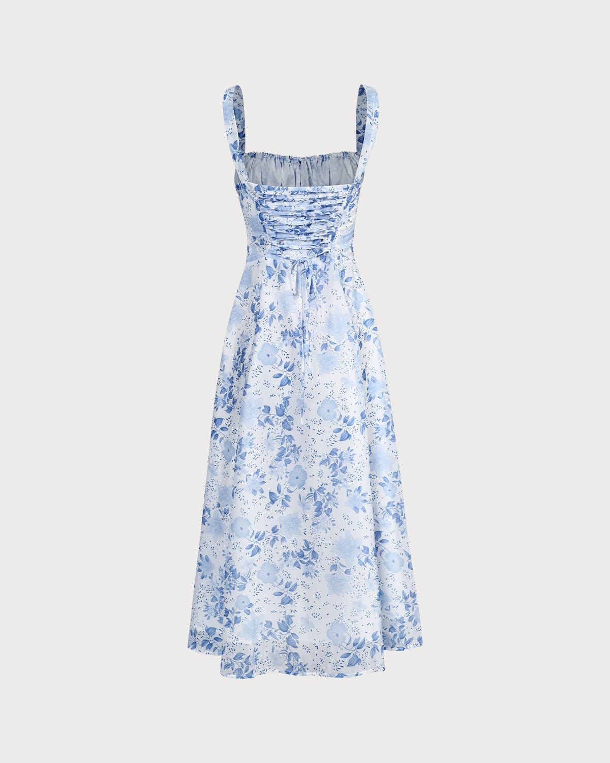 Kvinna Midi Klänning Blommönster Fyrkantig Halsringning Polyester Elastan-3