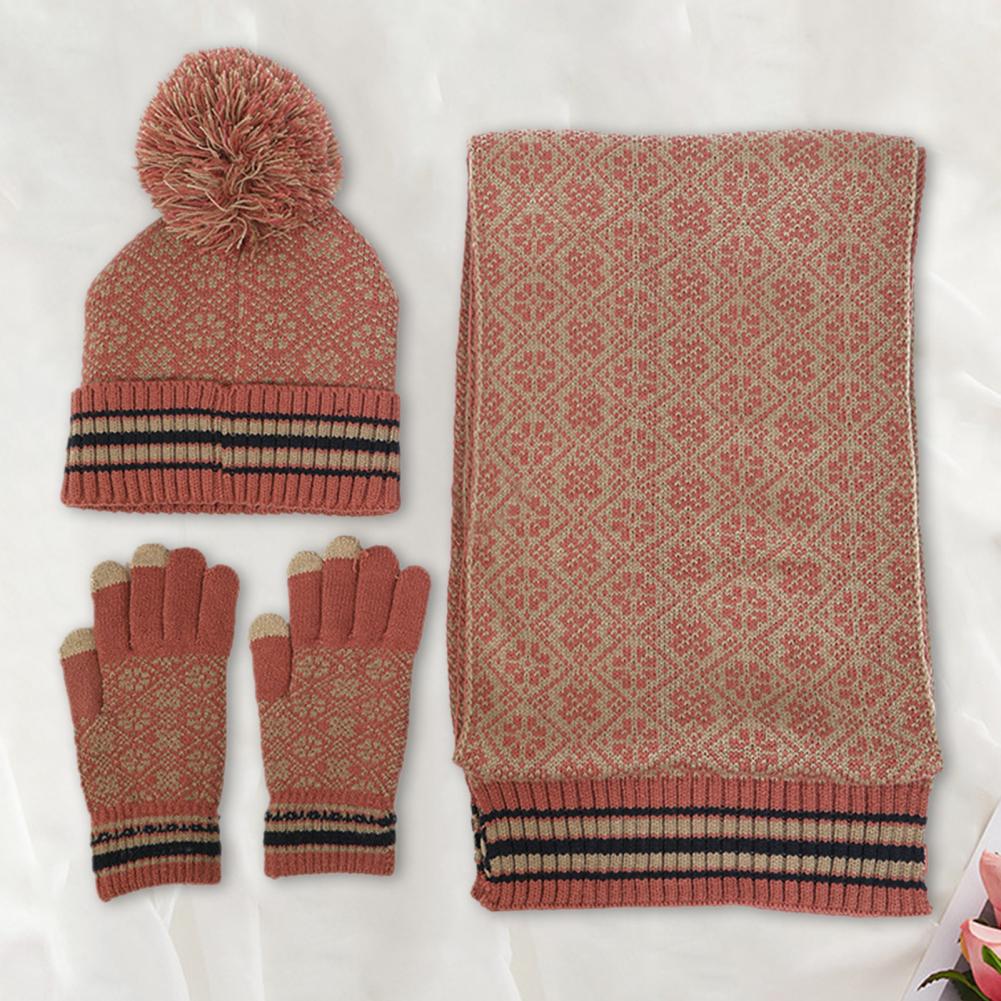Kvinnors 4-delad Höst- och Vinteruppsättning Stickad Hatt Halsduk Handskar Mask-5