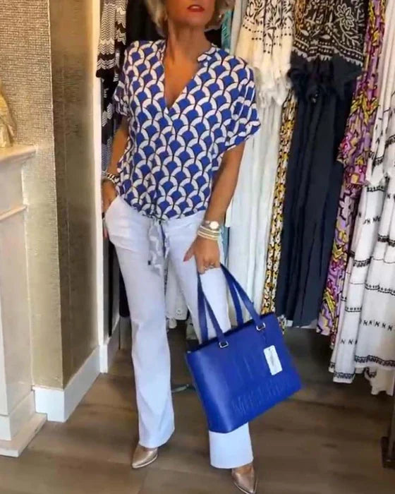 Variant image for Dam Festtoppar V-halslinje Tryckt Högkvalitativt Tyg-19