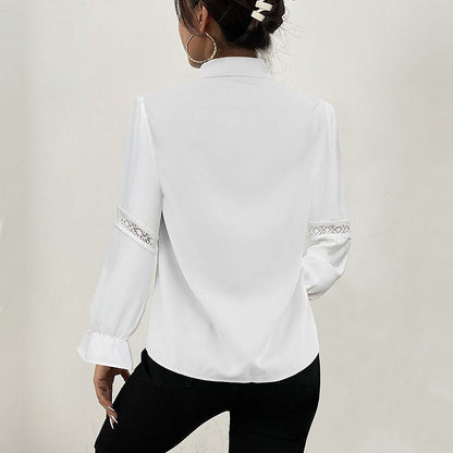Dam Blus Långa Ärmar Blommönster Polyester V-Hals-2