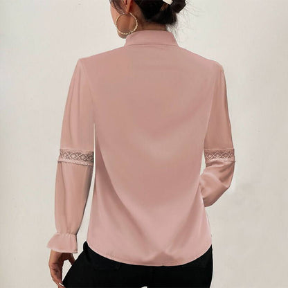 Dam Blus Långa Ärmar Blommönster Polyester V-Hals-3