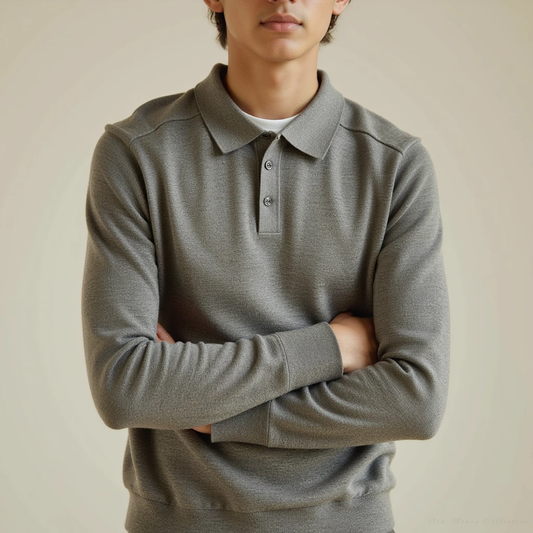 Herren Polo Ull och Bomull Smal Passform Elegant-1