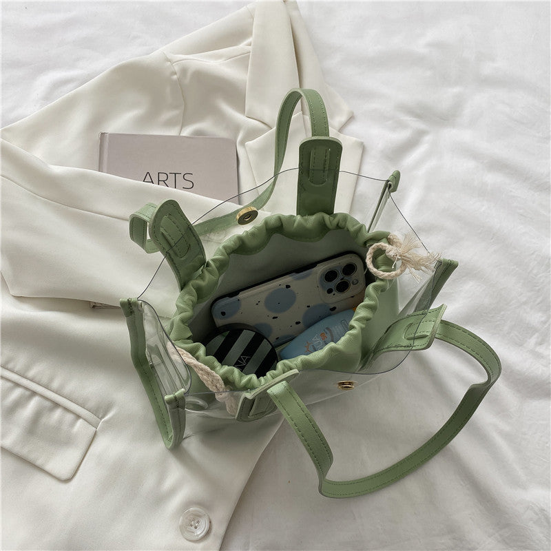 Dam Handväska Stor Transparent PU Läder med Flera Fickor-3