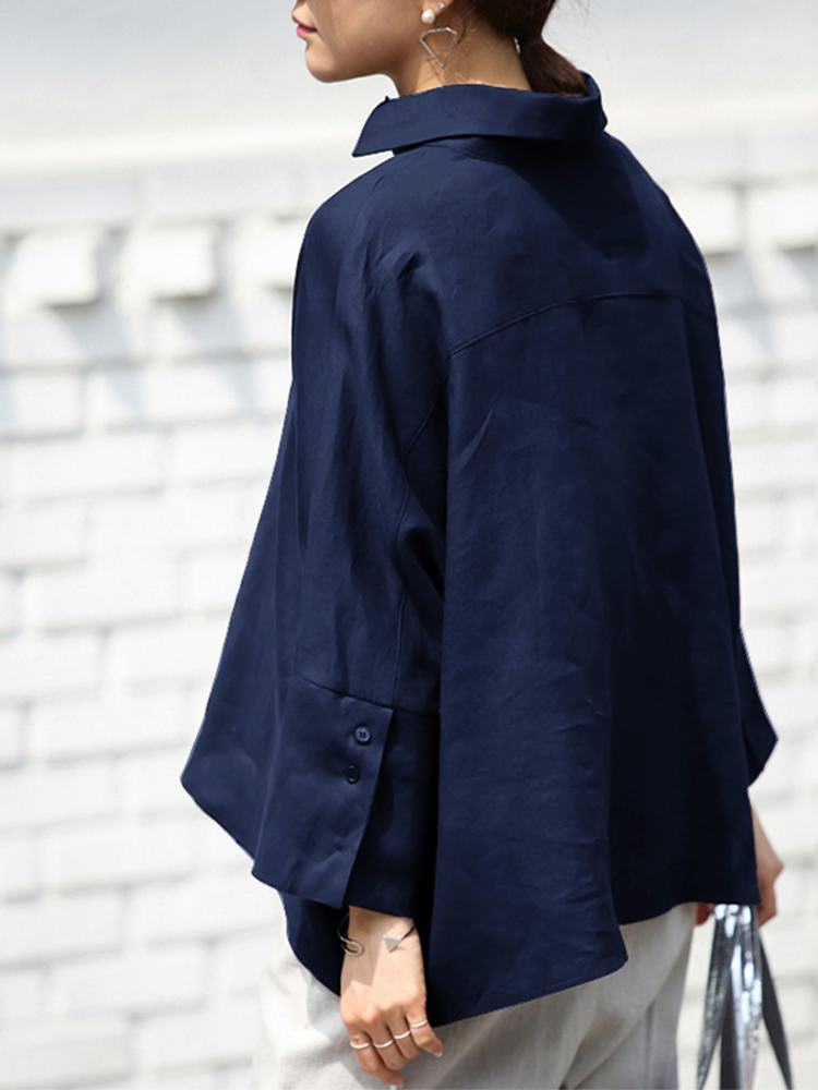 Dam Blus Långärmad Med Krage Syntetisk Bomull-3