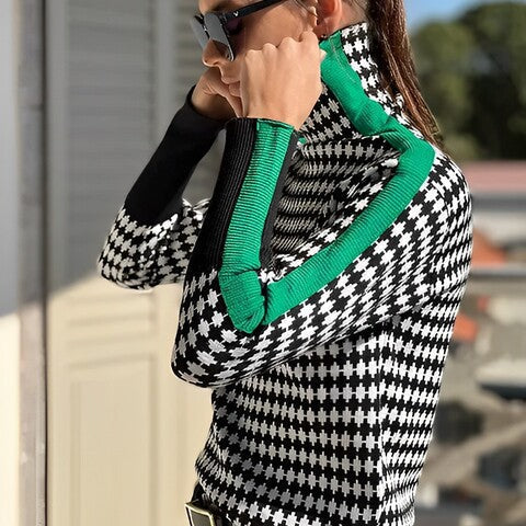 Dam Tröja Hög Krage Randig Andningsbart Material-5