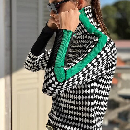 Dam Tröja Hög Krage Randig Andningsbart Material-5