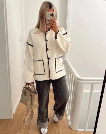 Övergångsjacka Dam Elegant Polyesterblandning Med Fickor-1