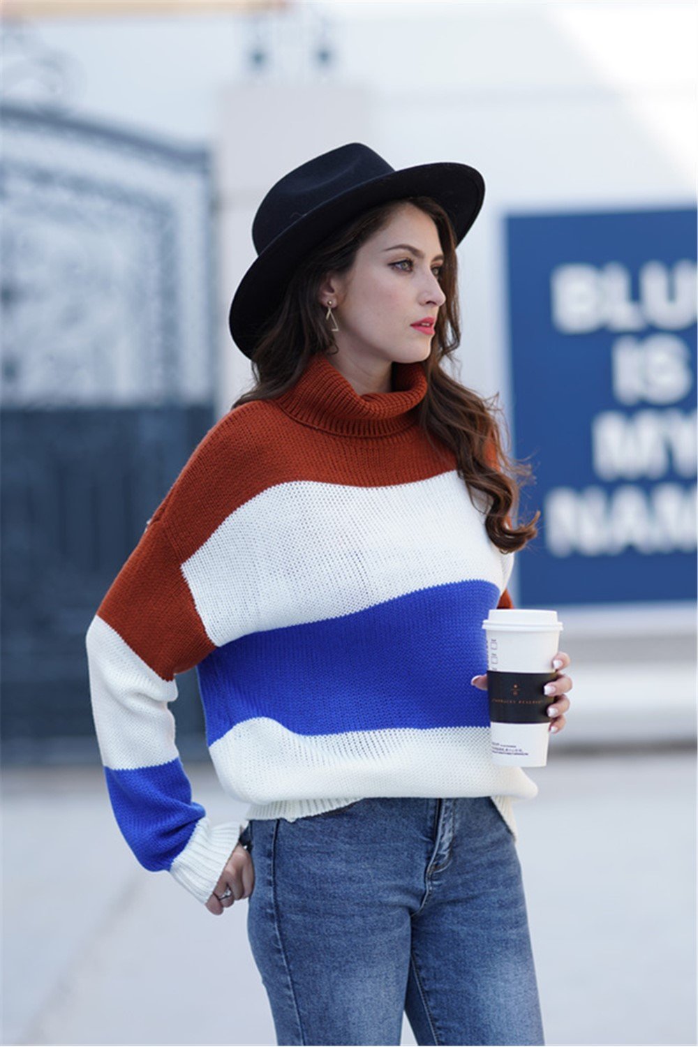 Dam Tröja Randig Vänd Krage Akryl 4