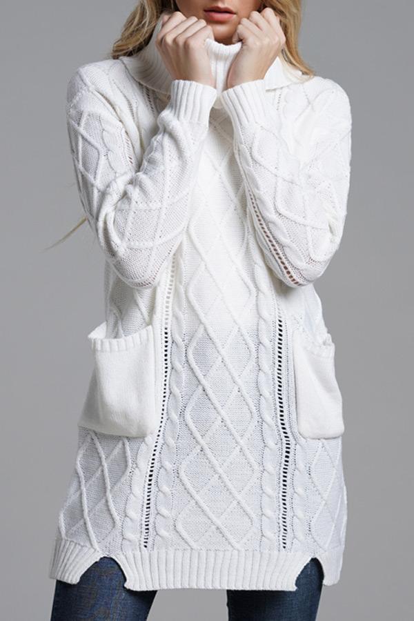 Stickad Dam Tröja med Rullkrage i Akryl-4