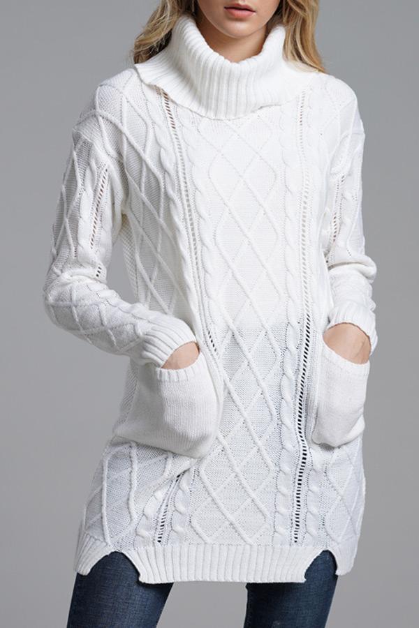 Stickad Dam Tröja med Rullkrage i Akryl-3