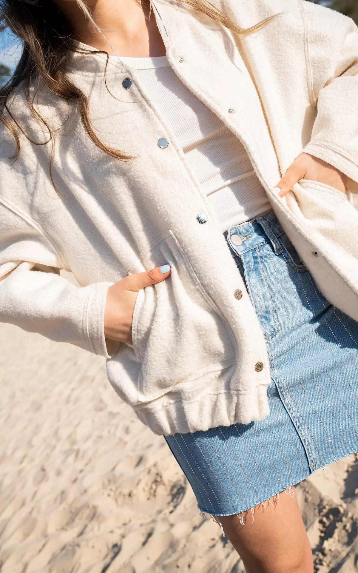 Dam Fritidsjacka Ullblandning med Knappdetaljer-5