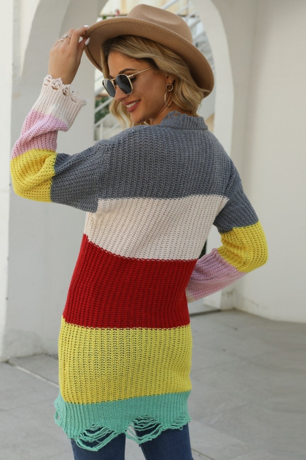 Dam Långärmad T-shirt U-hals i Mjuk Bomull med Kontrast Lapptäckedesign 4