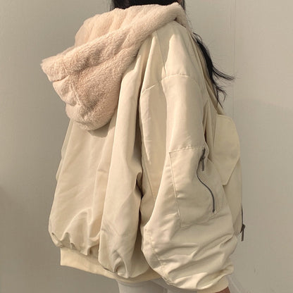 Damjacka Långärmad Mjuk Fleece med Huva och Sidofickor-6