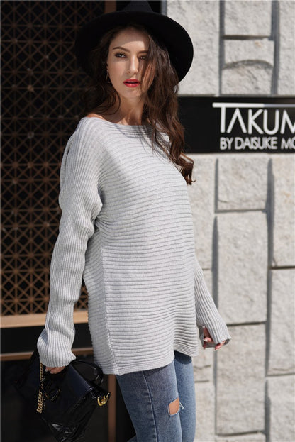 Stickad Dam Tröja Avslappnad Akryl med Bred Halsringning och Långa Ärmar 3