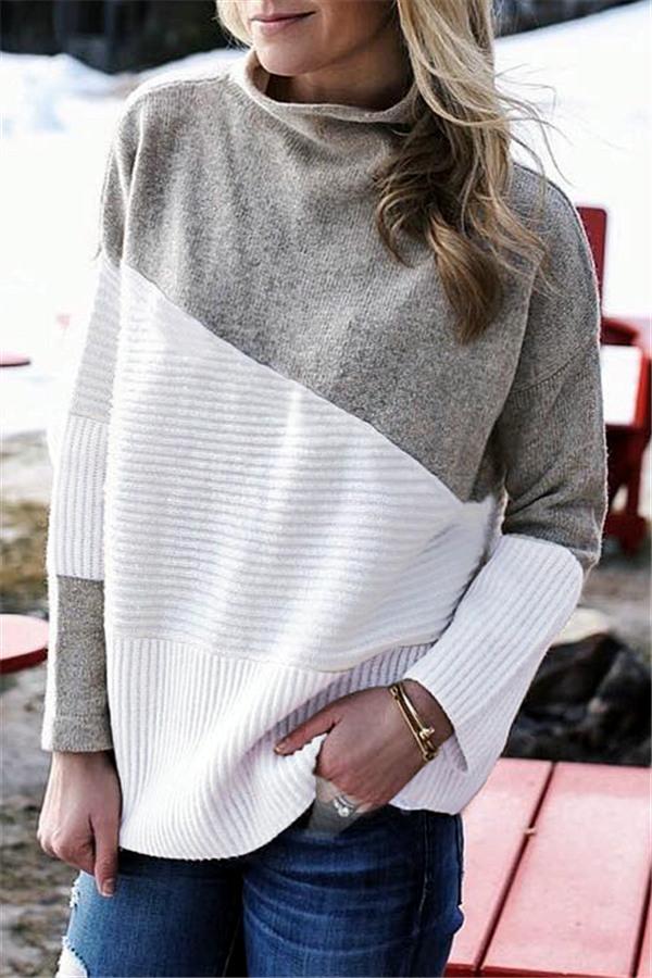 Stickad Dam Tröja Turtleneck Löst Passform 100% Akryl-3