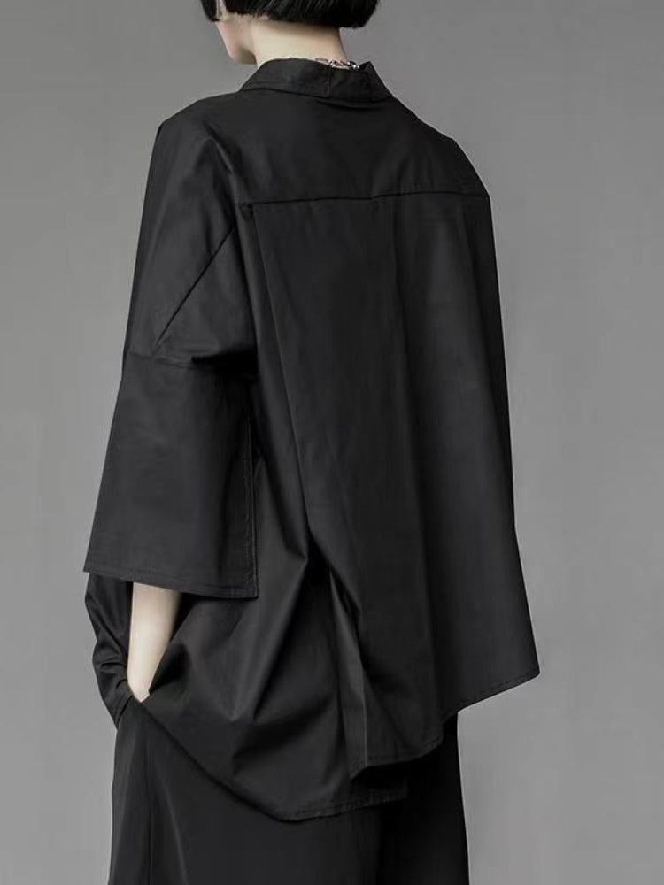 Dam Blus Långärmad Asymmetrisk Chiffong-2