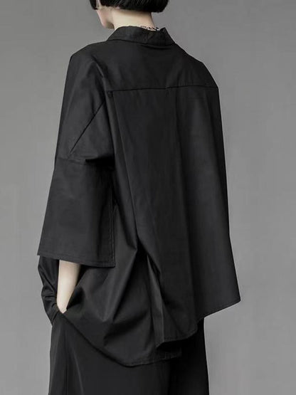 Dam Blus Långärmad Asymmetrisk Chiffong-2