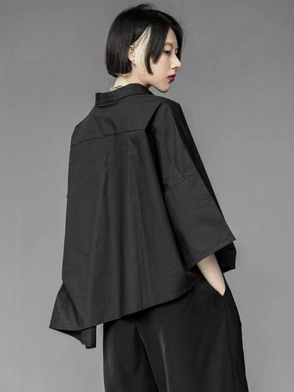 Dam Blus Långärmad Asymmetrisk Chiffong-3