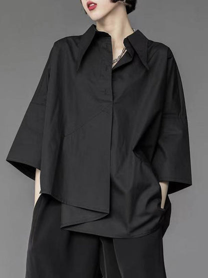 Dam Blus Långärmad Asymmetrisk Chiffong-1