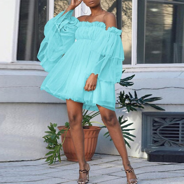 Variant image for Kvinnors Mini Klänning A-Linje Ruffles Polyester-3