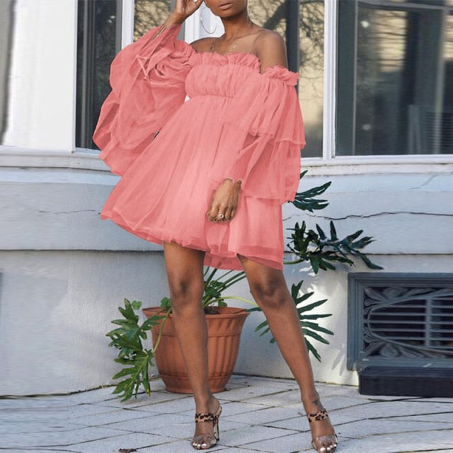 Kvinnors Mini Klänning A-Linje Ruffles Polyester-4