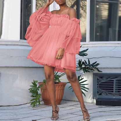 Kvinnors Mini Klänning A-Linje Ruffles Polyester-4