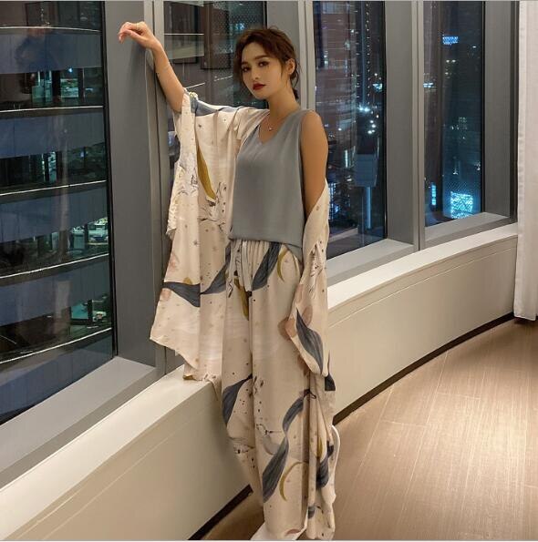 Dam Nattkläder Set Blommönster Polyester och Viskos-5