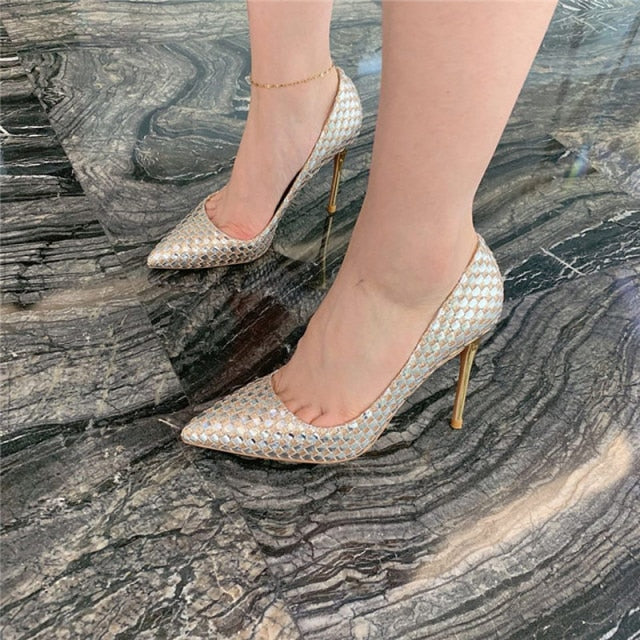 Variant image for Dam Stilett Skor Woven Mikrofiber Hög Klack Slip-On-2